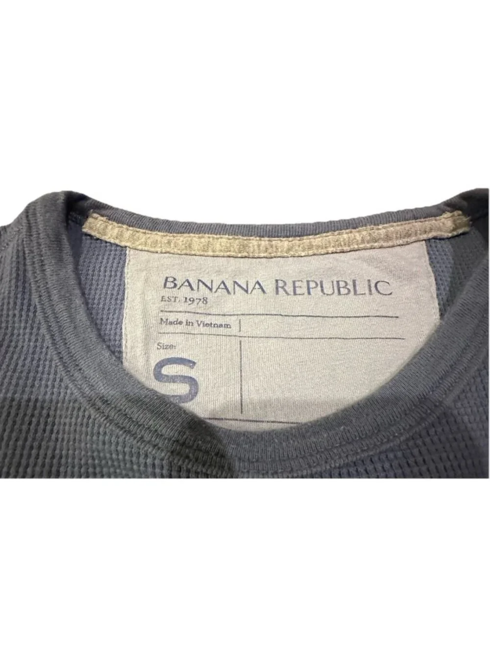 Banana Republic Thermal Shirt Mens Small Blue Long Sleeve Ribbed Waffle Knit